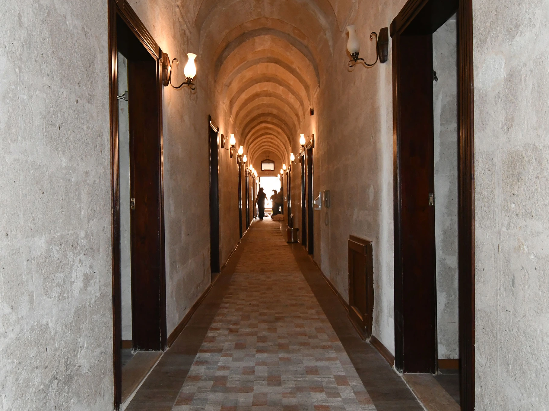 The hotel’s stone vaulted corridor